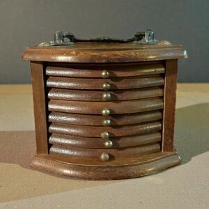 Vintage 70s Wood Cork Drink Coasters Set of 8 Wooden Storage Box Holder brown